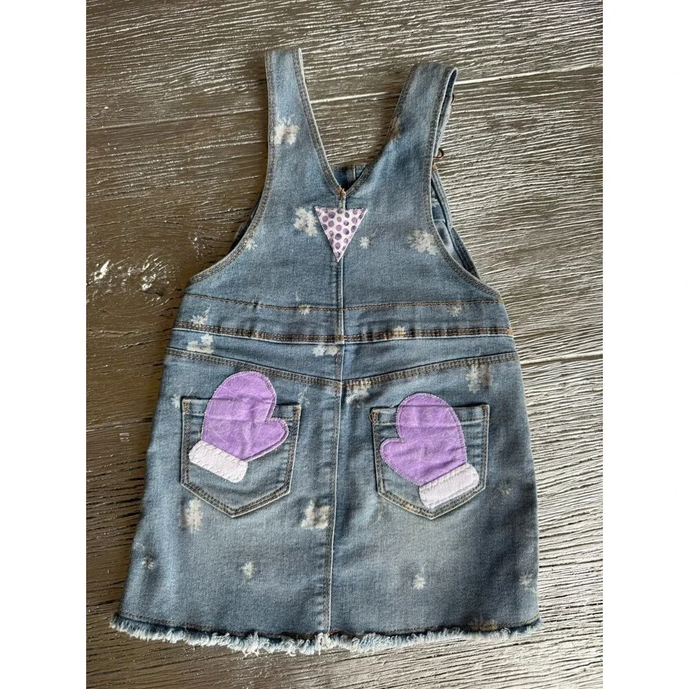 OshKosh B’gosh Girls 3T Denim Snowman Overall Jumper Dress Winter Applique